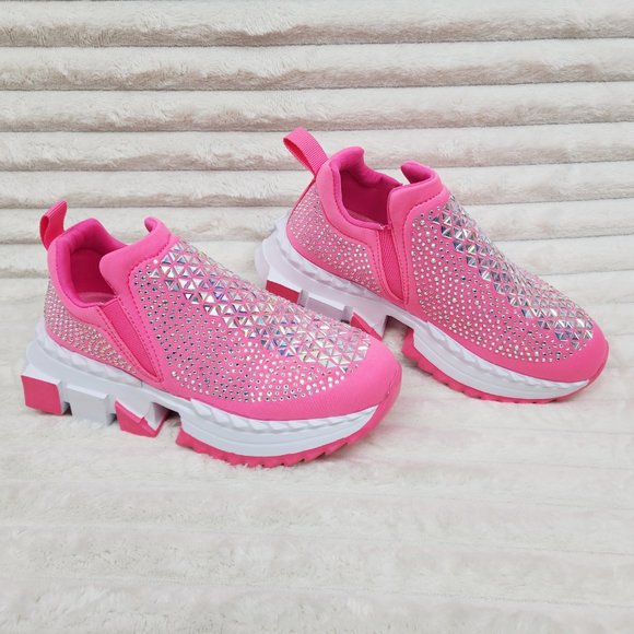Presto Light Weight Slip on Pretty Pink Rhinestone Sneakers - Running Shoes - Picture 11 of 14
